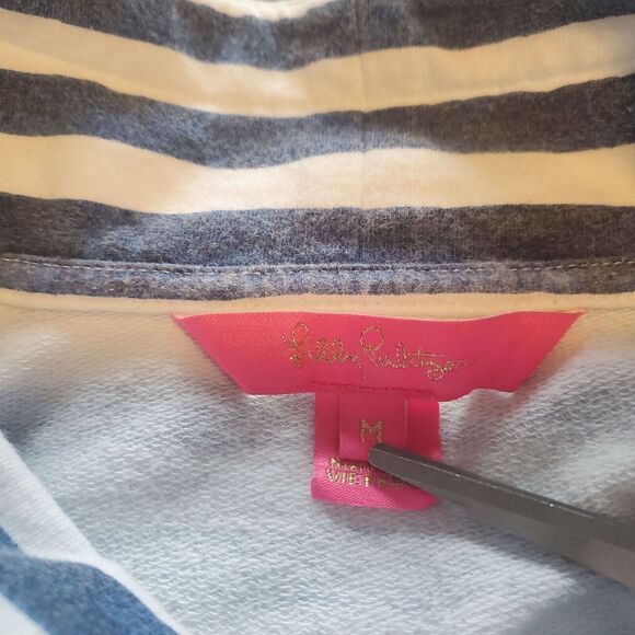 LILLY PULITZER Sz M (S) Captain Popover Navy/White Positano Stripe Gold Buttons - Picture 6 of 8